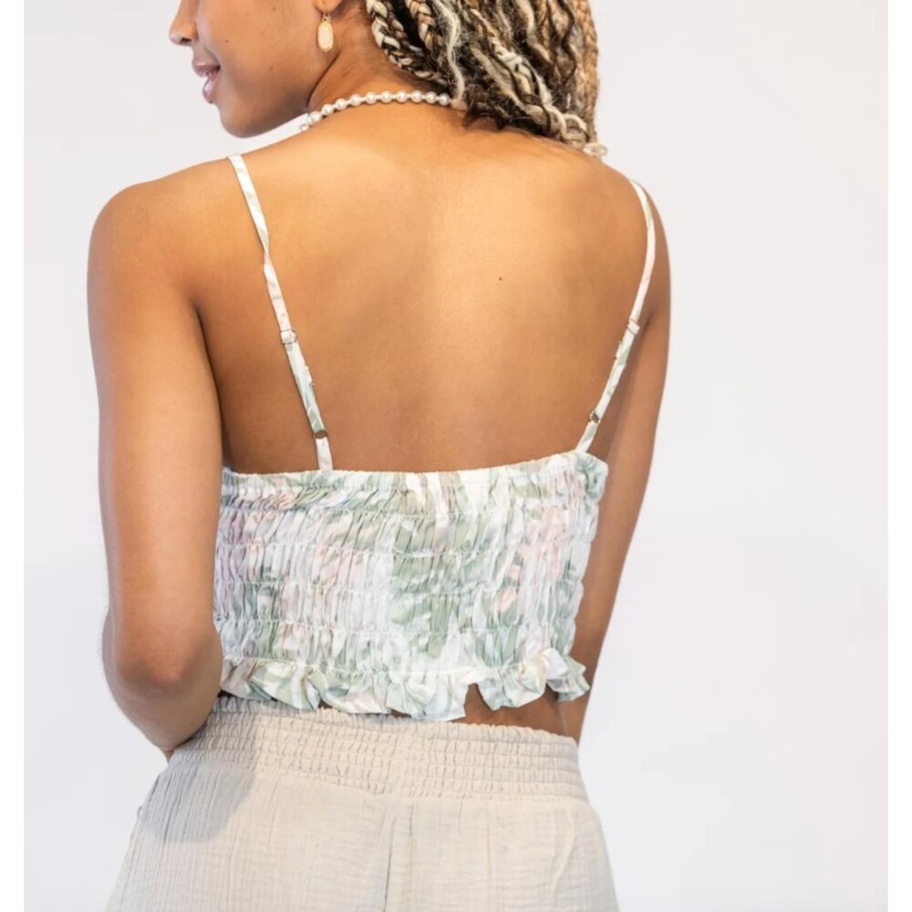 NWT Ocean Drive Women's M Floral Smocked Crop Cami Top Pastel Y2K Fairy Boho - Picture 2 of 8